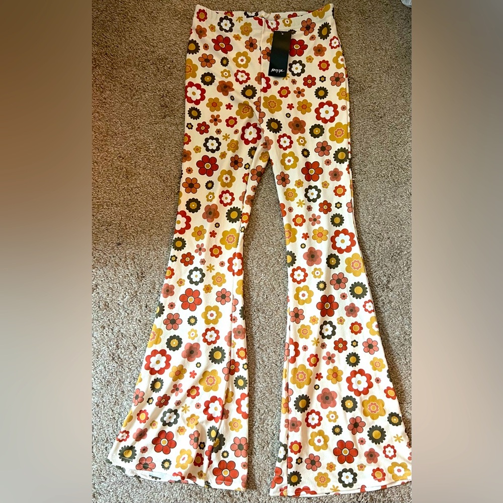 60s Inspired Wide Leg Floral Pants